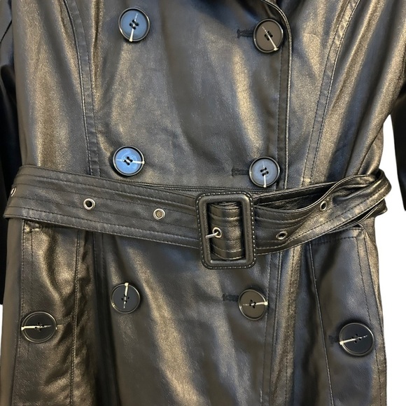 Women Faux Leather Trench Coat with Belt - Picture 7 of 13
